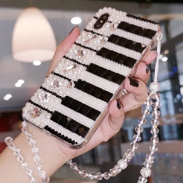 Creative Design Piano Fashion Luxe Rhinestone Diamond Pearl Case voor iPhone 11 PRO MAX X XR XS MAX 6 7 8 Plus Case