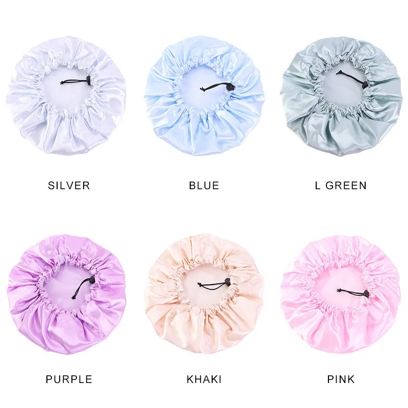 Solid Color Adjustable Bonnet Night Sleeping Caps For Children Kids Satin Turban Bath Swimming Hat Hair Care Accessories
