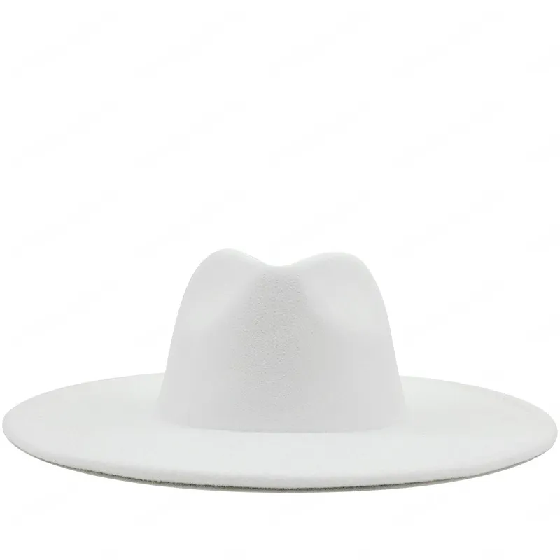 Yeni İngiliz Stil kış yün katı Klasik fedoras erkekler kadınlar panama caz şapka 9.5cm Geniş Brim Büyük beyaz Fedoras kap