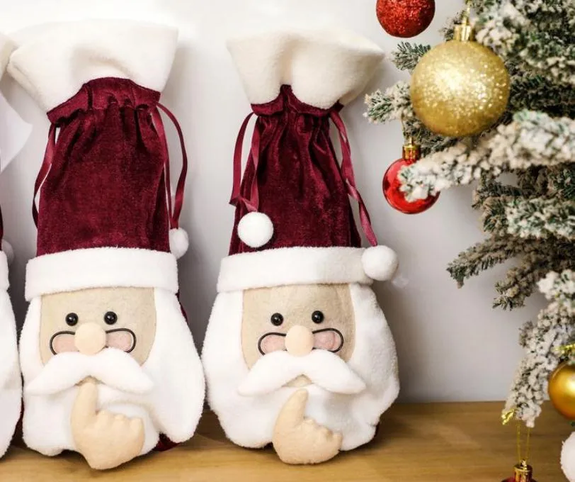 Christmas Bottle Cover Santa with Glasses Red Wine Bottle Clothes Champagne Covers Cute Wine Bag Xmas Party Decoration DA993