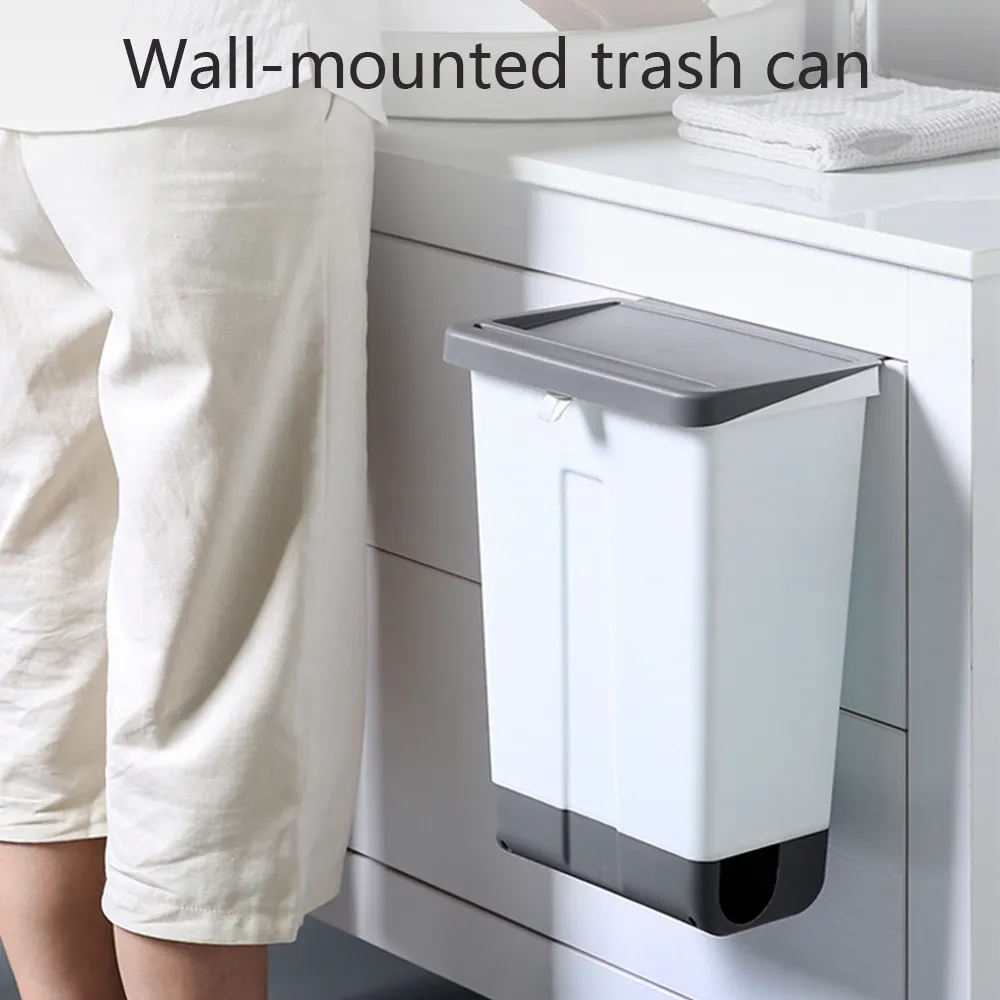 Kitchen Trash Can Plastic Wall Mounted Trash Bin Waste Recycle Compost Bin Garbage Bag Holder Waste Container Bathroom Dustbin Y200429