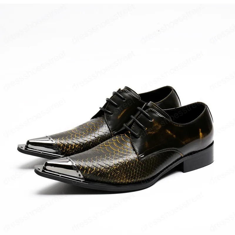 Discothèque d'affaires fête hommes chaussures en cuir véritable grande taille chaussures Oxfords bout pointu peau de serpent chaussures à lacets