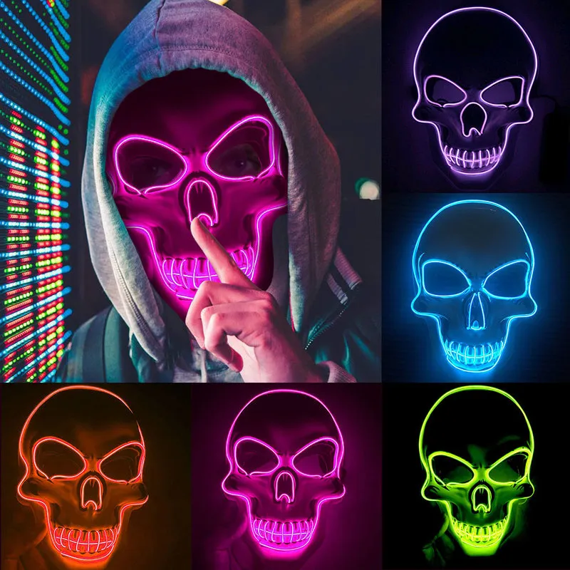 10 colores LED Encima de alambre resplandeciente Máscara de la fiesta de Halloween Máscara de esqueleto para la decoración de Halloween Temas de horror Diseñador de la fiesta Máscaras de la cara
