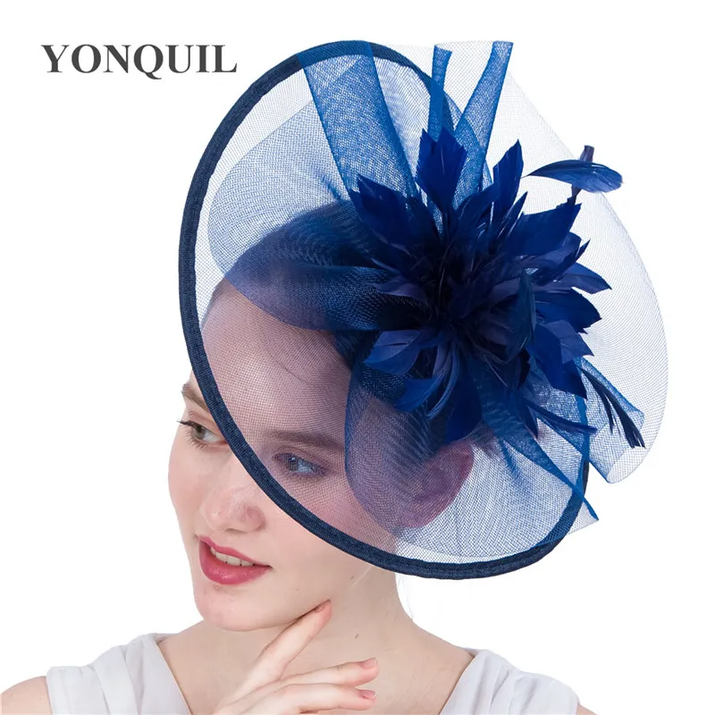 Ontwerp Navy veer bloem hoofdband haaraccessoires voor vrouwen koninklijke ascot race tovenaar grote hoeden hatnator 17 kleuren beschikbaar S278U