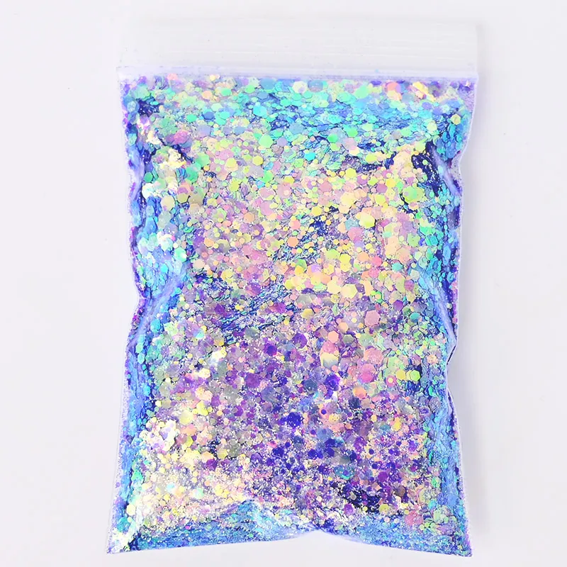 Nagelglitter 50 g/zak Holografische gemengde zeshoekige vorm Dikke pailletten Sparkly vlokken Plakjes Manicure Lichaam/oog/gezicht TCF2335 Beste kwaliteit