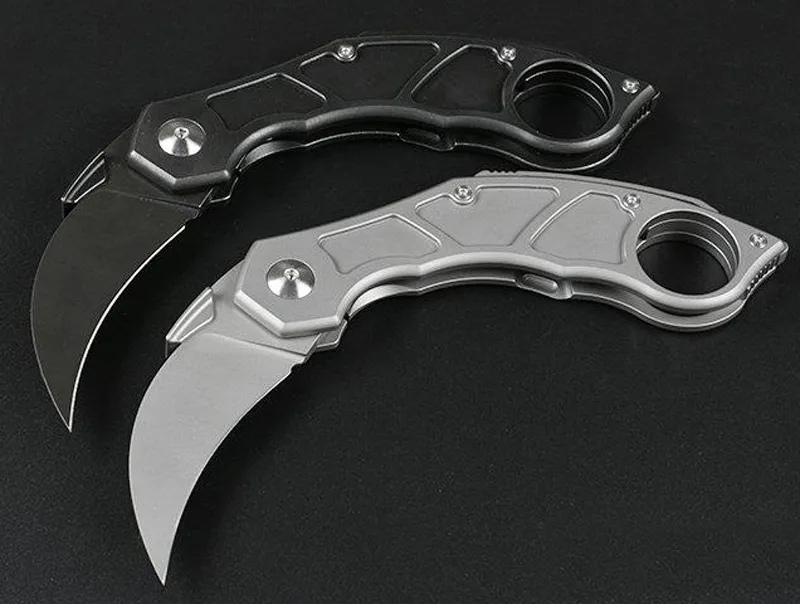 하이 엔드 Karambit 접는 블레이드 클로 칼 M390 손 연마 블레이드 TC4 티타늄 합금 핸들 EDC 포켓 나이프 선물 나이프