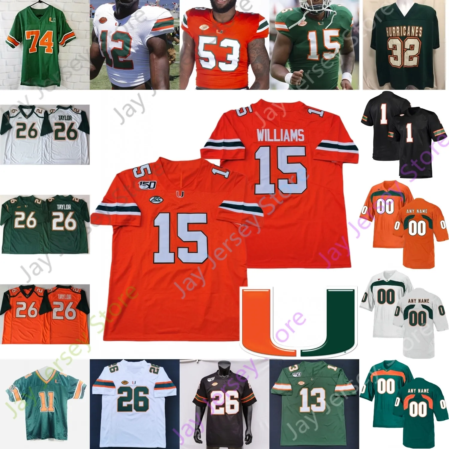 Niestandardowe Miami Hurricanes Piłka Nożna Jersey NCAA College D'Eriq King Jaylan Knighton Donald Chaney Jr. Mike Harley Dee Wiggins Quincy Roche