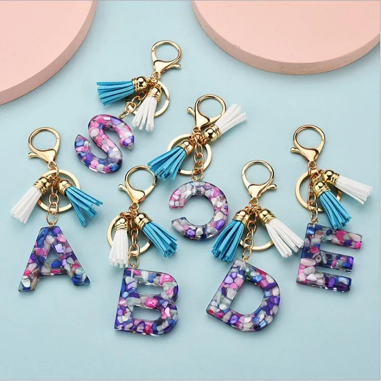 party Beautiful and fashionable 26 English alphabet keychain transparent acrylic crystal tassel pendant bag pendant Christmas gift