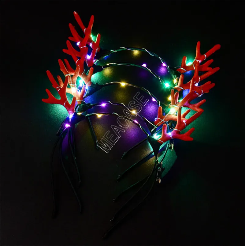 LED Knipperende Haarband Kerst Elk Horns Antlers Licht omhoog Hoofdband Halloween Party Gunst Cosplay Light-Emitting Xmas Deer Haar Clip D91703