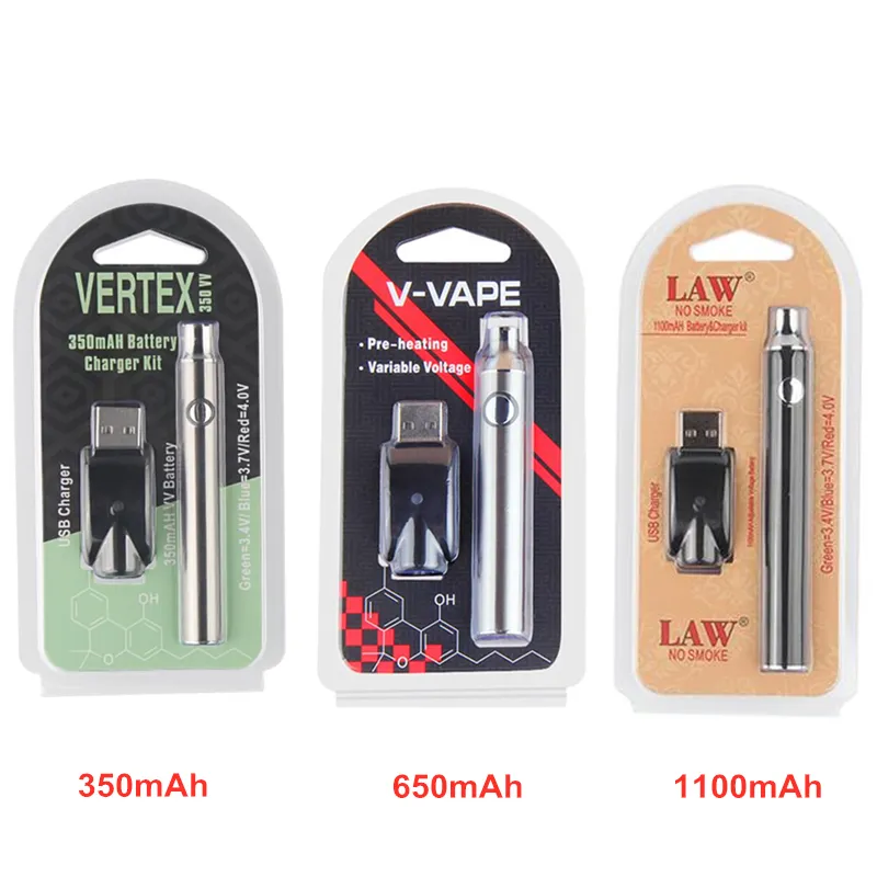 MOQ Vertex LAW V VAPE LO Preheat VV Battery Blister Kit 350 650 1100mAh Variable Voltage With