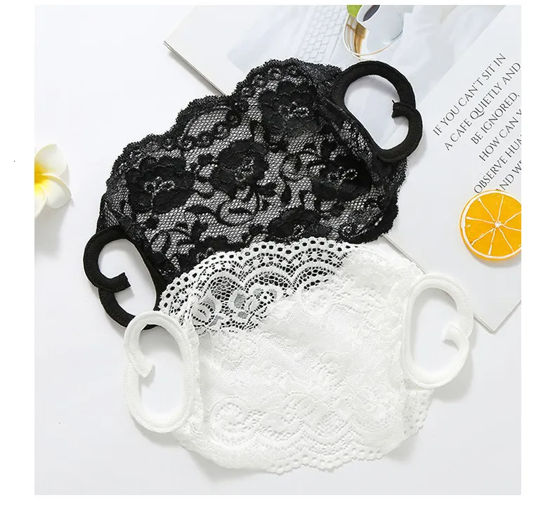 DHL Ship Embroidery Lace Face Mask Adult Comfortable Washable Mouth Face Cover Fashion Girl Black/White Party Designer Masks Masque FY9074