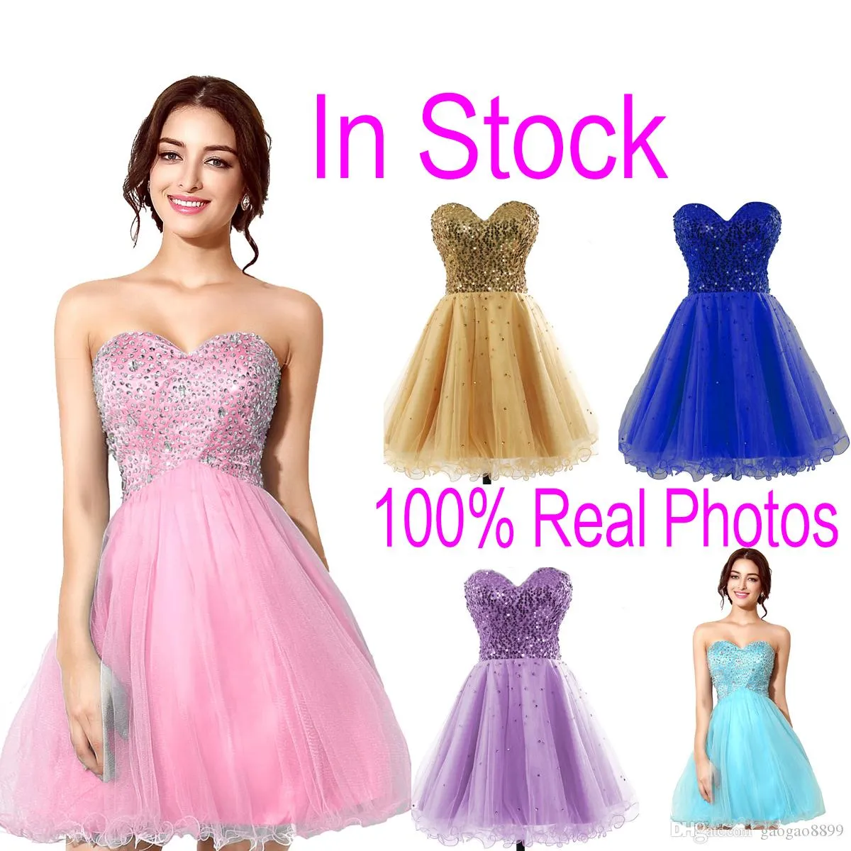 2021 In magazzino Tulle Mini Crystal Cocktail Dresses Beads Short Prom Party Graduation Gowns Immagine reale economica