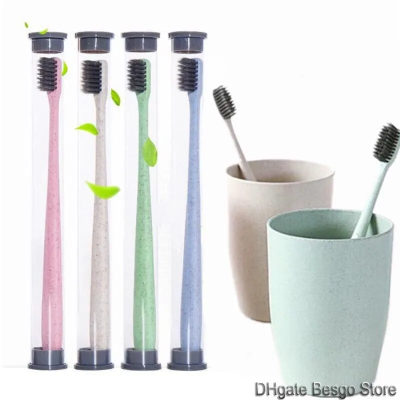 Brosse à dents en paille de blé écologique brosse à dents en charbon de bambou doux pour hôtel maison voyage brosse à dents soins bucco-dentaires 4 couleurs DBC DH2578