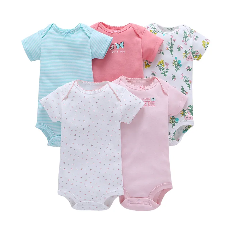 baby girl short sleeve o-neck floral romper 2019 summer boy clothes newborn rompers toddler costume unisex new born 5pcs/set