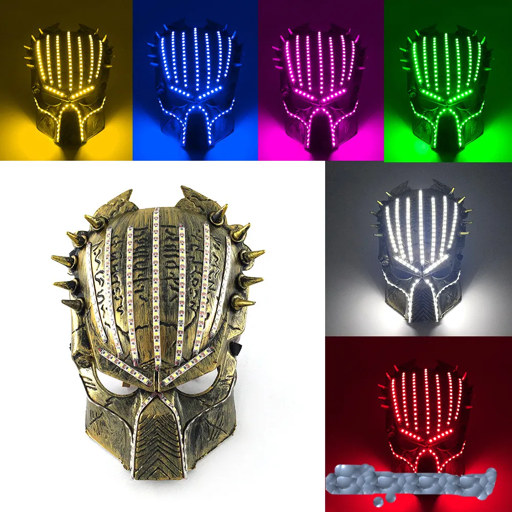 2020 Hot Sell Halloween Face Mask 6 Colors Predator Luminous Led Mask 5V 영화 테마 코스프레 디자이너 페이스 마스크