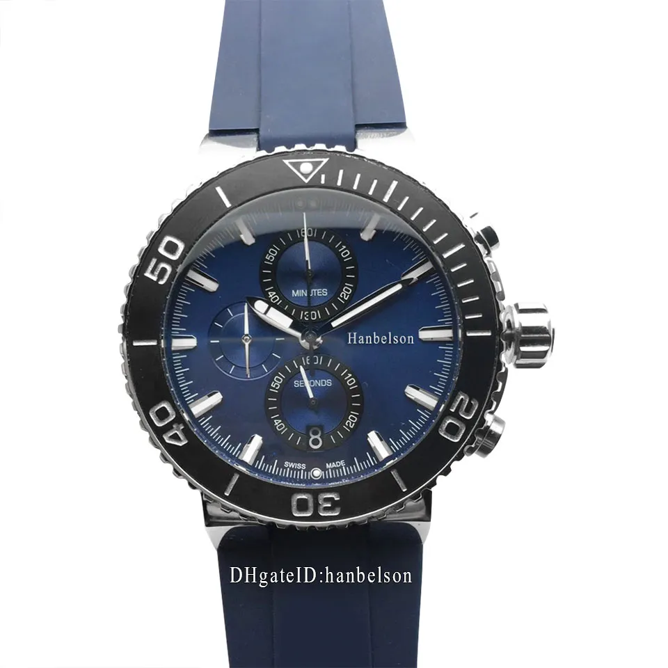 NEW Mens Sport Watch Relógios de pulso montre Japão Quartz Chronograph movimento face azul Caso de aço de pulso montre de luxe