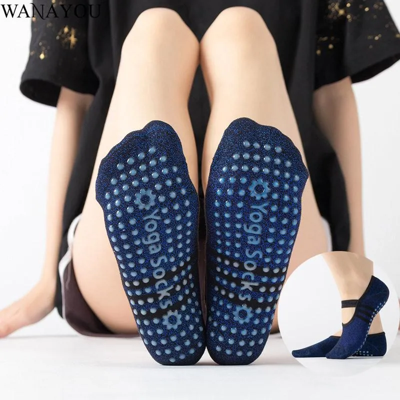 Femmes Anti-Slip Respirant Dos Nu Yoga Chaussettes Pilates Ballet Danse Fitness Chaussettes Coton Anti-Transpiration Gym Sports