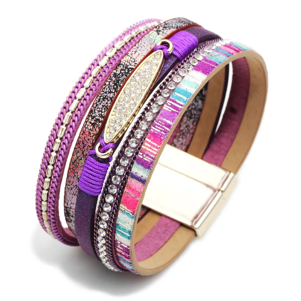 Bohmia ouro diamante tag multi camada pulseira larga fivela magnética pulseira pulseira pulseira pulseira manguito para mulheres moda jóias e arenoso