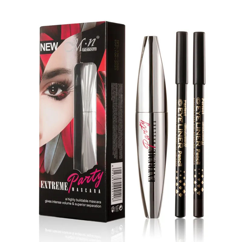 Eyeliner Menow 3 unids / set marca Mascara impermeable Mascara Volumen Express 3D Maquillaje 3D con negro Marrón Liner Liner Lápiz Maquillaje Set TSLM2