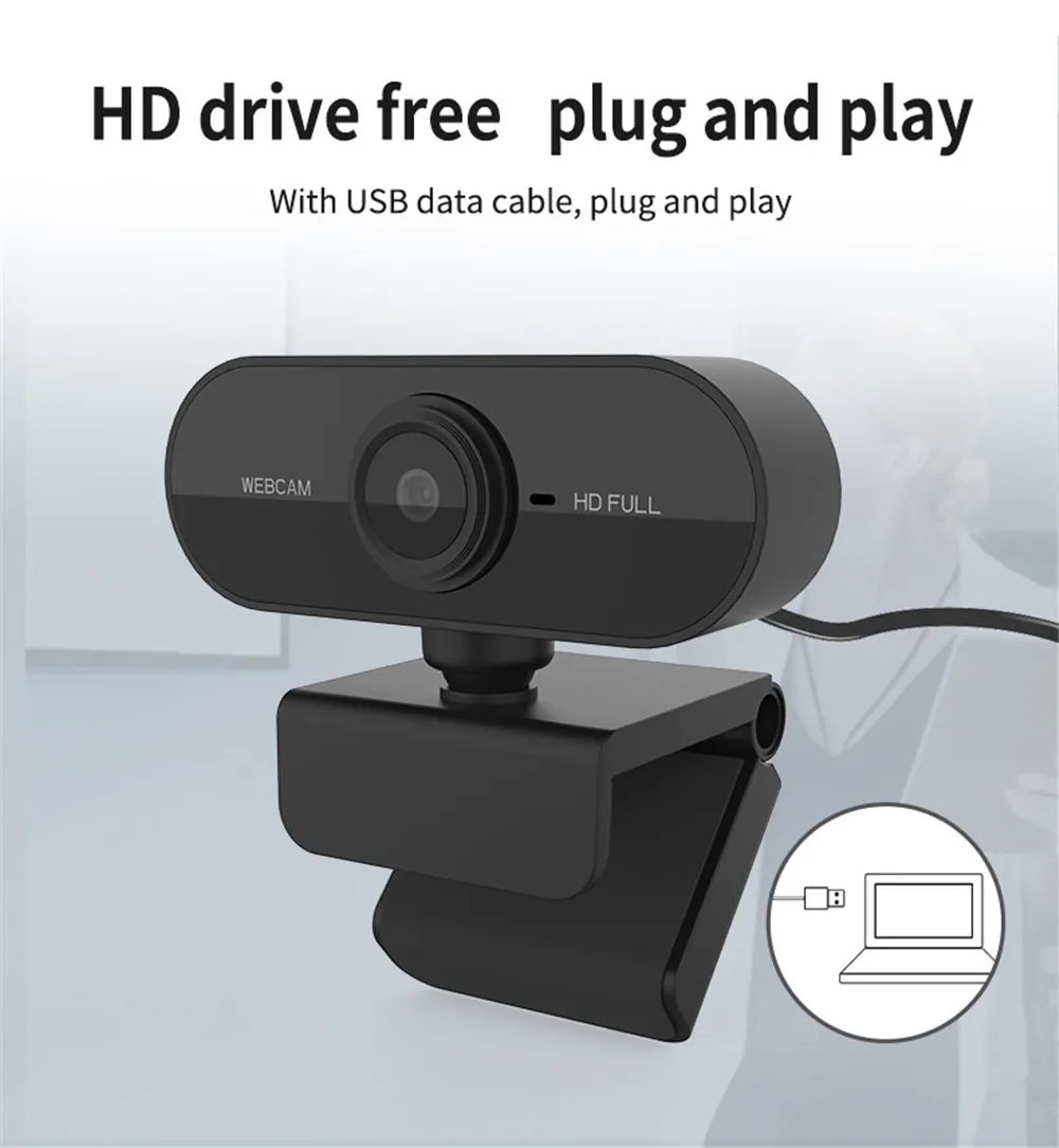 Full HD 1080P Webcam USB met Mic Mini Computer Camera, Flexibel Draaibaar voor Laptops, Desktop Webcam Camera online Onderwijs