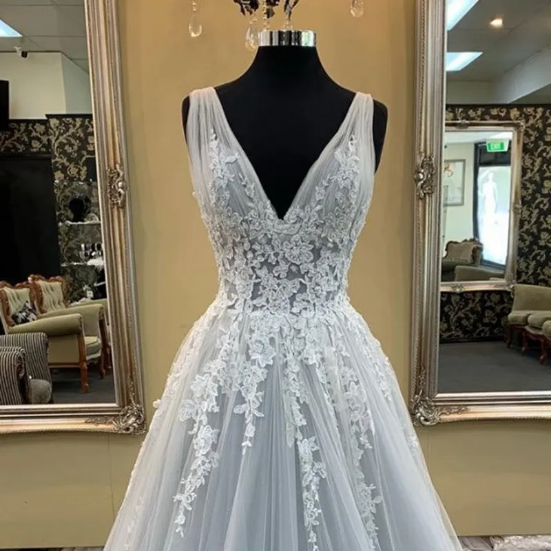 WD0821 Robe De Mariage Sexy 2019 nouveau col en V dentelle Tulle une ligne robes De mariée robes de noiva robes De mariée Vintage