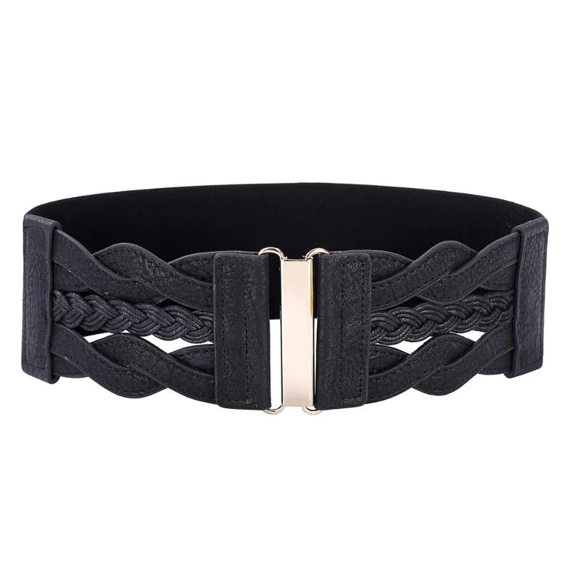 Hot Koop Dames Dames Meisjes Mode Taille Riem Wide Gevlochten Polyurethaan Lederen Stretchy Elastische Taille Ceinture Tailleband Cinto