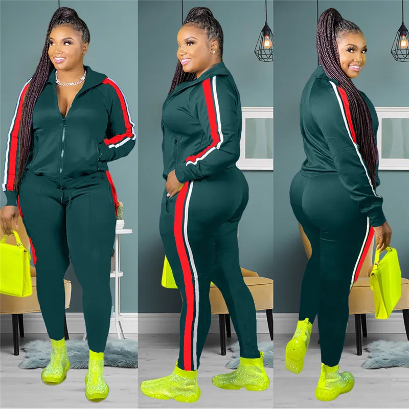 New Plus Size 3X 4Xl Women Fall Winter Bigger Clothing Two Piece Set Solid Color Outfits Long Sleeve Jacket+Pants Casual Tracksuits 3826
