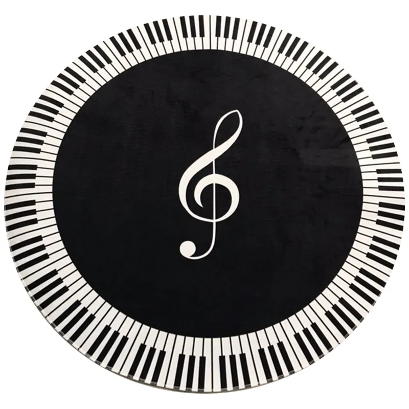 Tapis Tapis Musique Symbole Piano Clé Noir Blanc Rond Antidérapant Maison Chambre Tapis Décoration De Sol