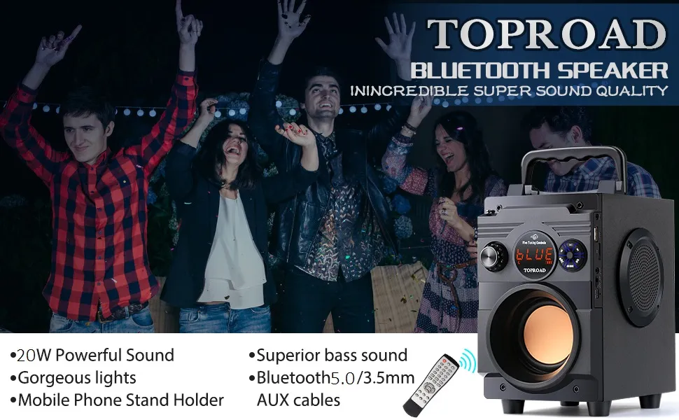 Comprar TOPROAD 20W Altavoz Bluetooth portátil inalámbrico estéreo bajo  Subwoofer grandes altavoces de fiesta columna compatible con Radio FM  Control remoto