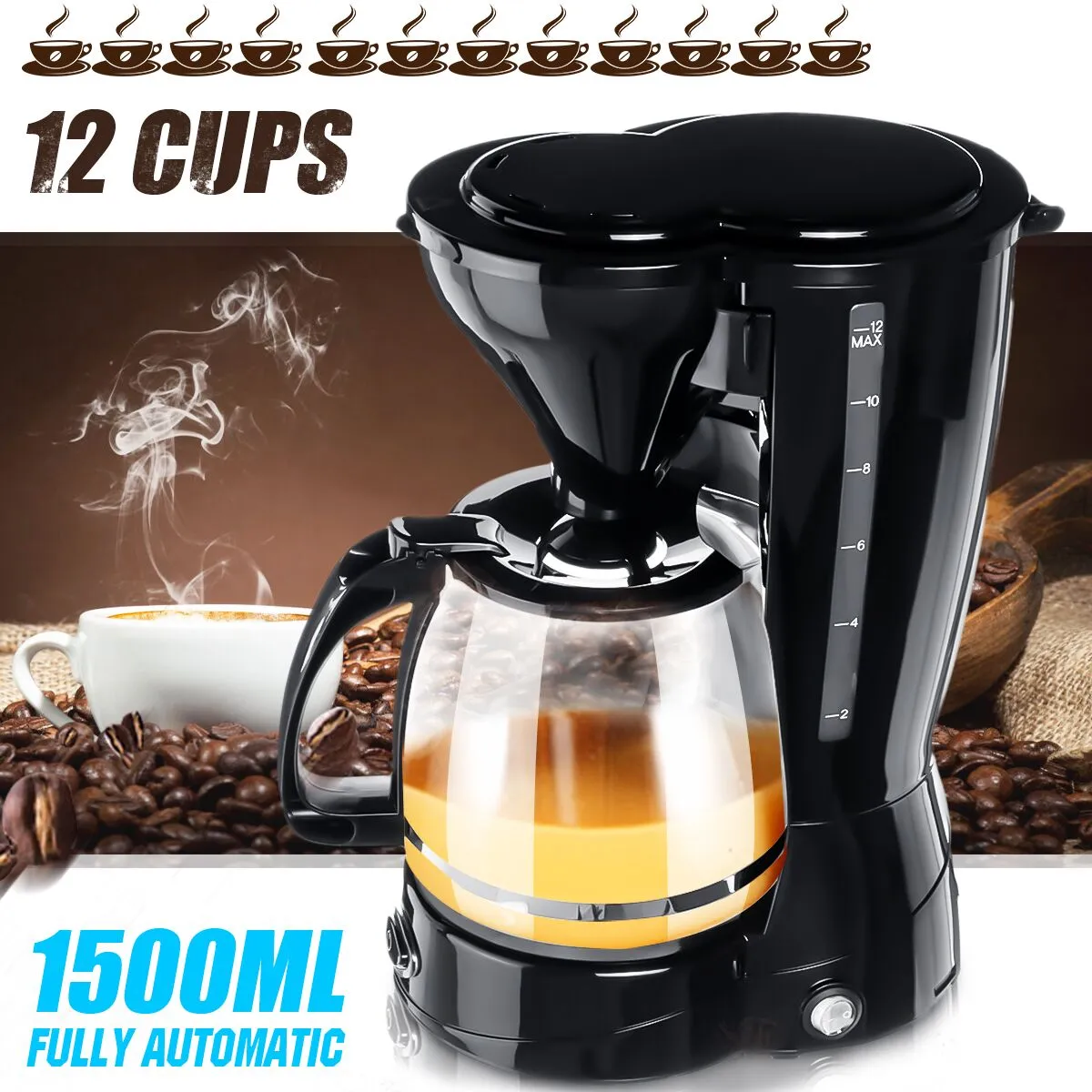 WarmToo 1500ml 220 V 12-filiżanki Automatyczny Elektryczny Ekspres do kawy Espresso Machine Cafe Herbaciane Doniczki Anti-Drip Urządzenie