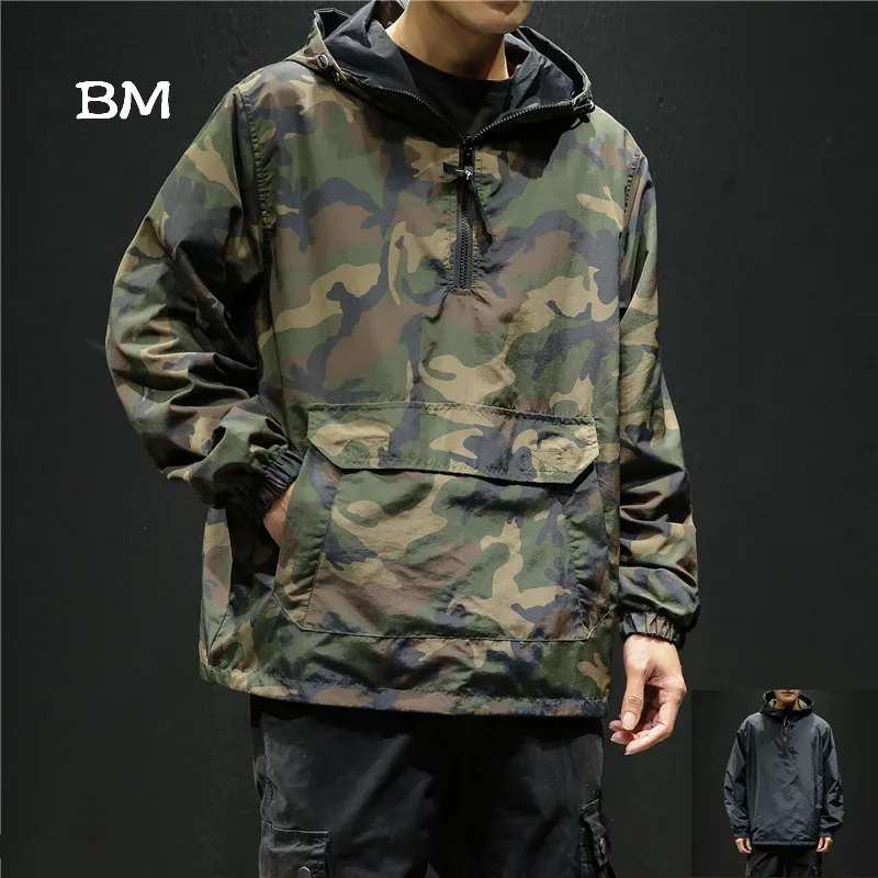 Mode-porter sur les deux côtés sweats à capuche noirs Streetwear militaire Camouflage veste hommes Style coréen mode sweat Harajuku vêtements