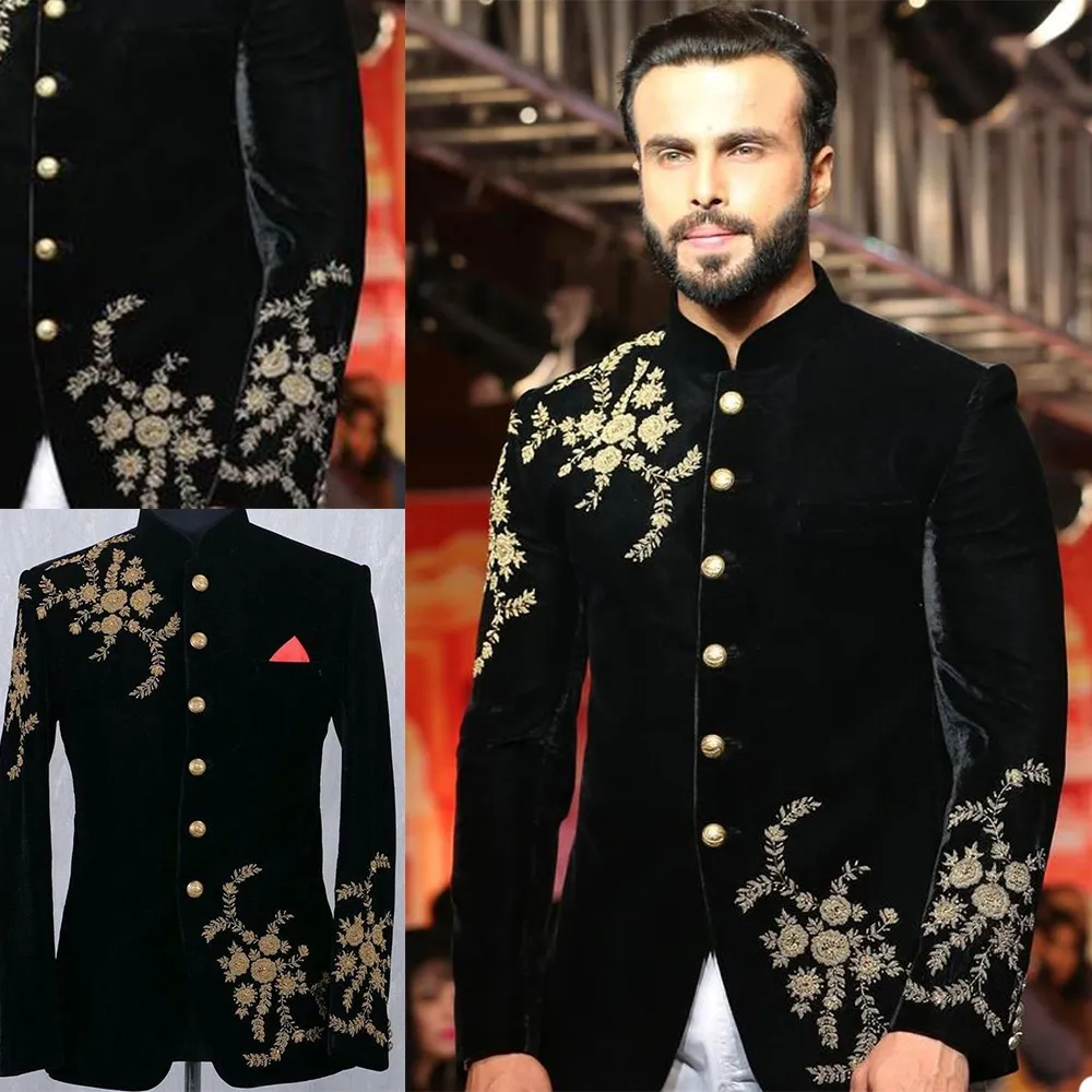 Ternos de casamento Velvet Noivo Noivo Slim Fit Ouro apliques Formal Jacket Trabalho Prom Escritório Blazer Só One Piece