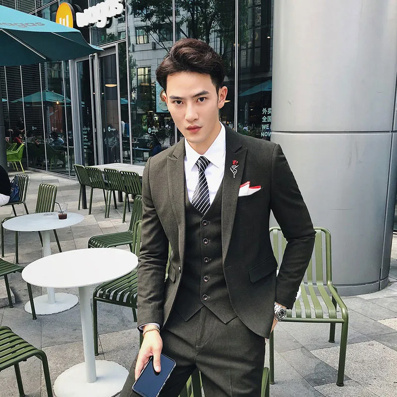 Trajes para hombres Blazers Tama o asi tico FSHION Color S lido Slim Fit Masculino 3 pieza Vestido de novia Hombres Negocio Casual Cena de Prom Cena