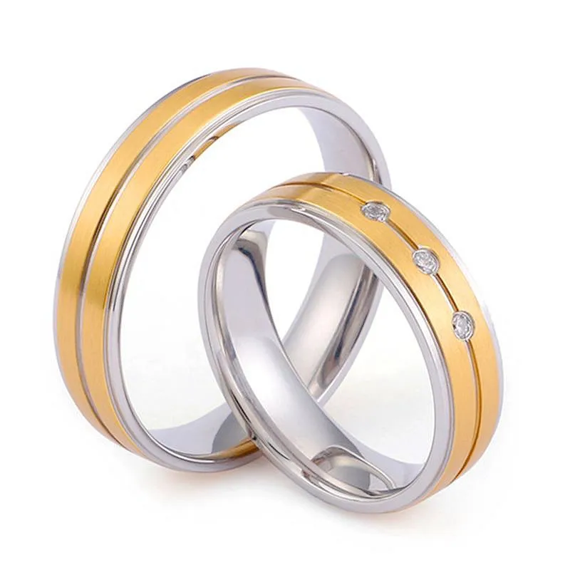 Gold Kontrastfarbe Diamant Ring Band Finger Streifen Edelstahl Paar Ringe Verlobung Hochzeit Geschenk Will und Sandy