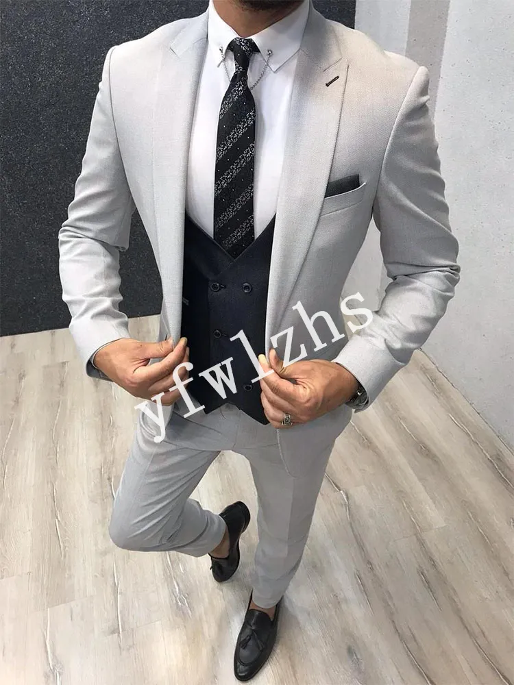 Style One Button Handsome Peak Lapel Groom Tuxedos Men Suits Wedding/Prom/Dinner Man Blazer(Jacket+Pants+Tie+Vest) W293