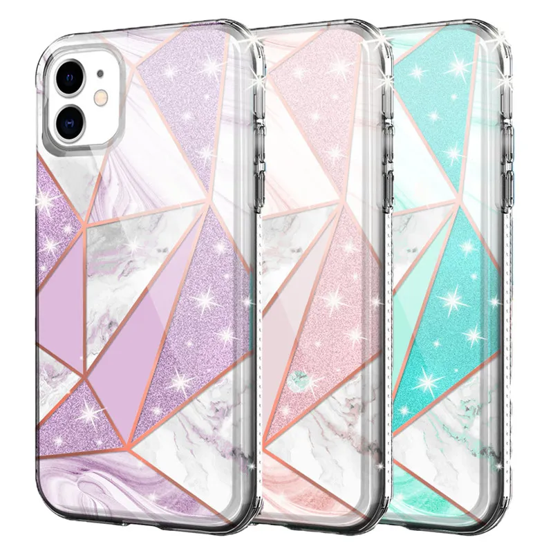 Voor iPhone 11 12 13 Pro Max Cases Luxe Glitter Marmeren Schokbestendige Beschermhoes met Samsung Galaxy S21 Plus Ultra A72 A52 A32 5G A01