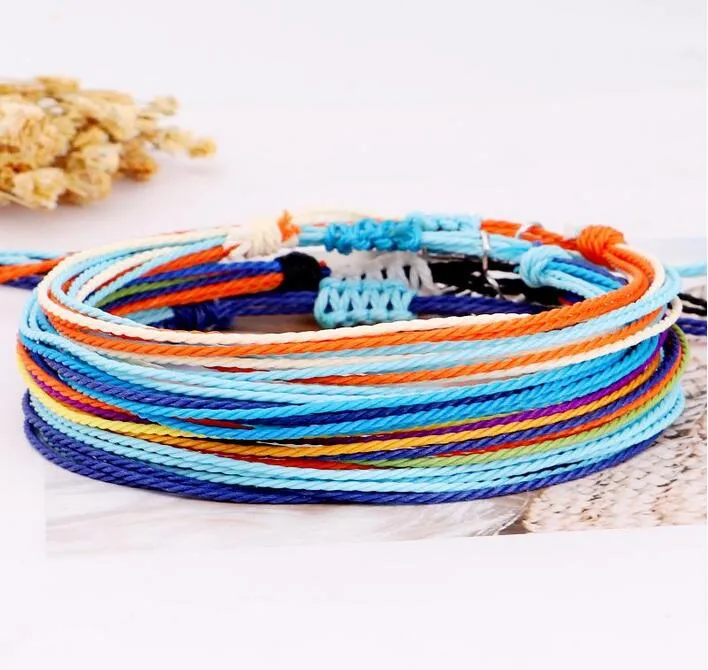 Bracelets tissés à cordes de cire Bracelet d'amitié tissé multicouche Charme de vague Bracelet tressé réglable pour femmes filles en gros DHL gratuit