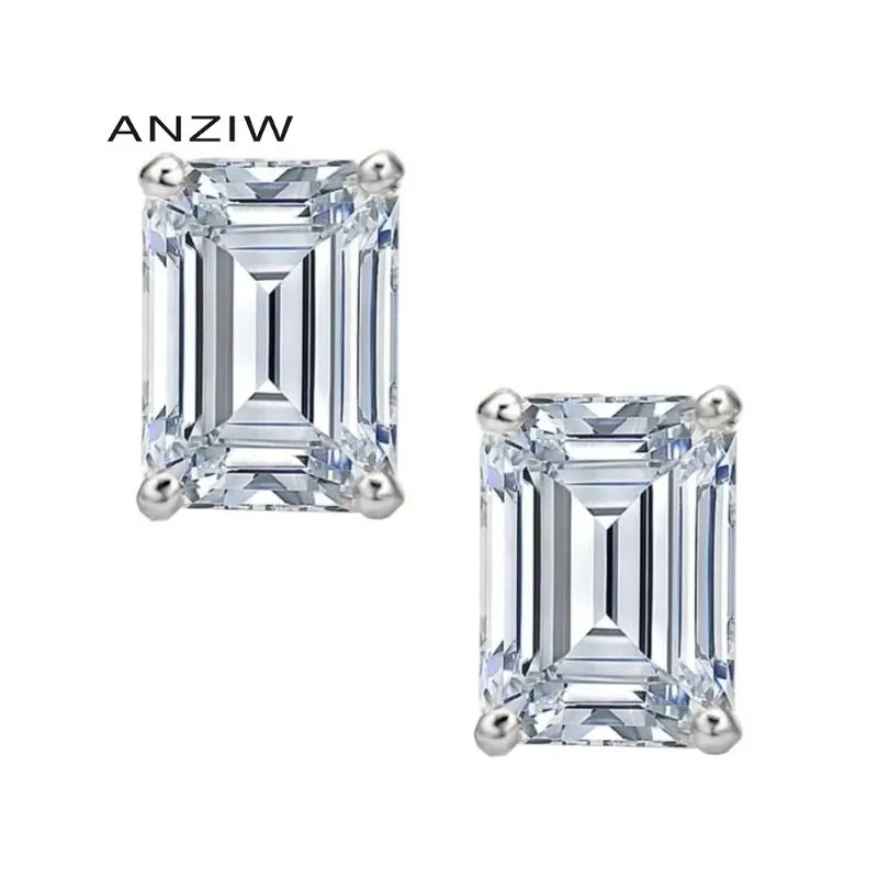 Stud AINUOSHI Moda 925 Sterling Silver Taglio Smeraldo CZ Orecchini Orecchino Donne Festa di Nozze Regalo Jewery