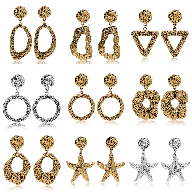 Antik Silber Gold Geometrische Tropfenohrring Für Frauen Aussage Runde Dreieck Stern Charms Baumeln Ohrringe Modeschmuck