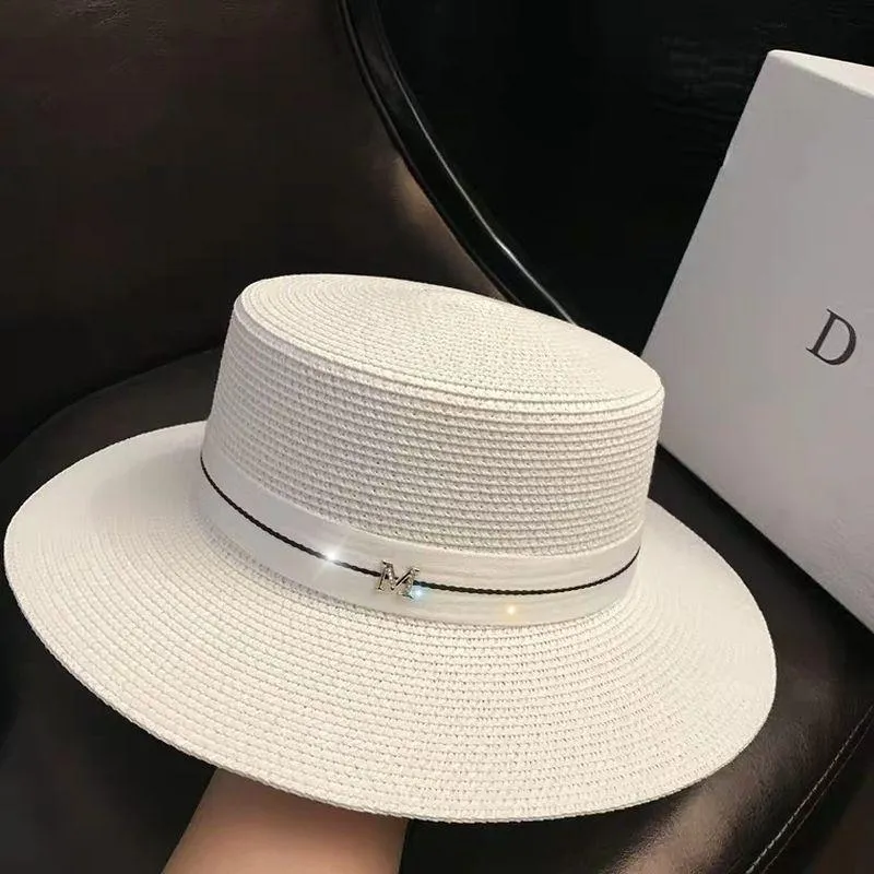 Lujo- Sombrero de sol para mujer Mujer Verano M letra Sombrero de paja Sombrero Verano Visor Caps Ladies Sun Beach Hats