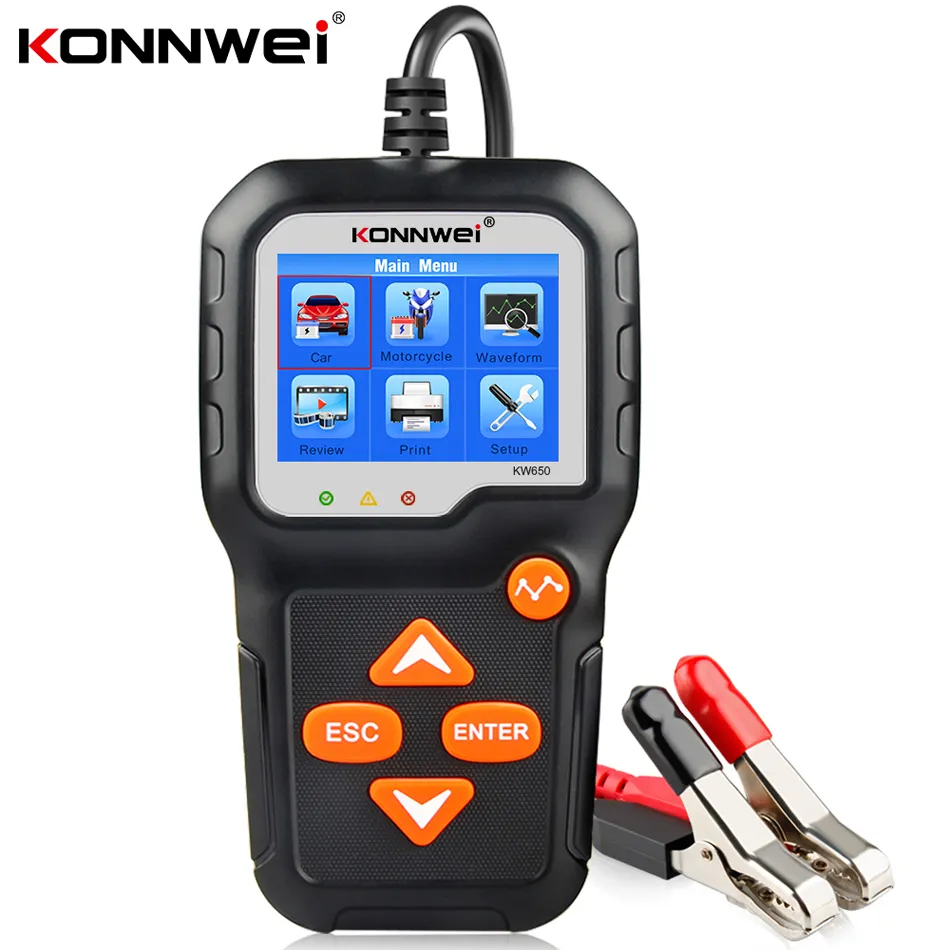 Konnwei Batterij Tester Tools 12V 6V Auto Motorfiets Batterys Systeem Analyzer 2000CCA Opladen Cranking Test Tool KW650