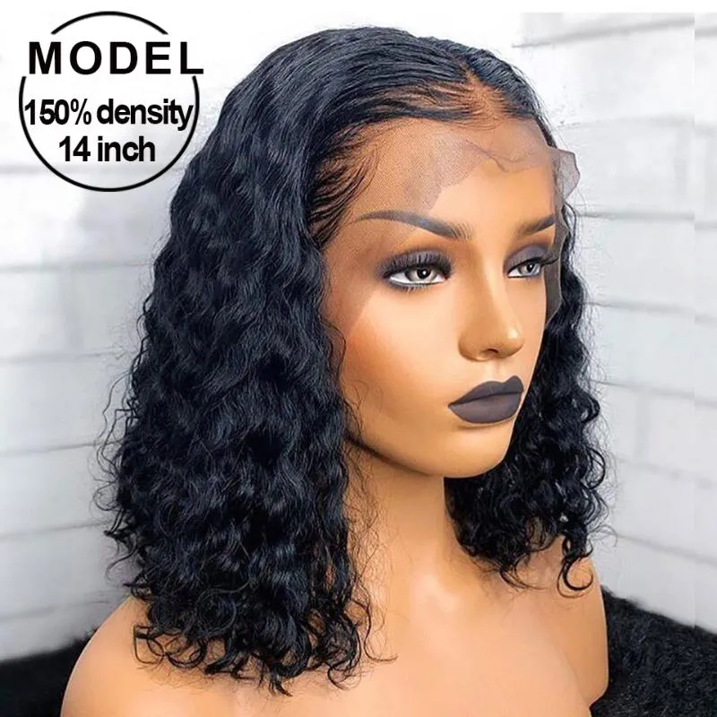 Curly Short Bob Lace Front Human Hair Wig Pre Plocked For Black Women Glueless 13x6 Deep Wave Frontal Wig Remy Lace Frontal Wigs