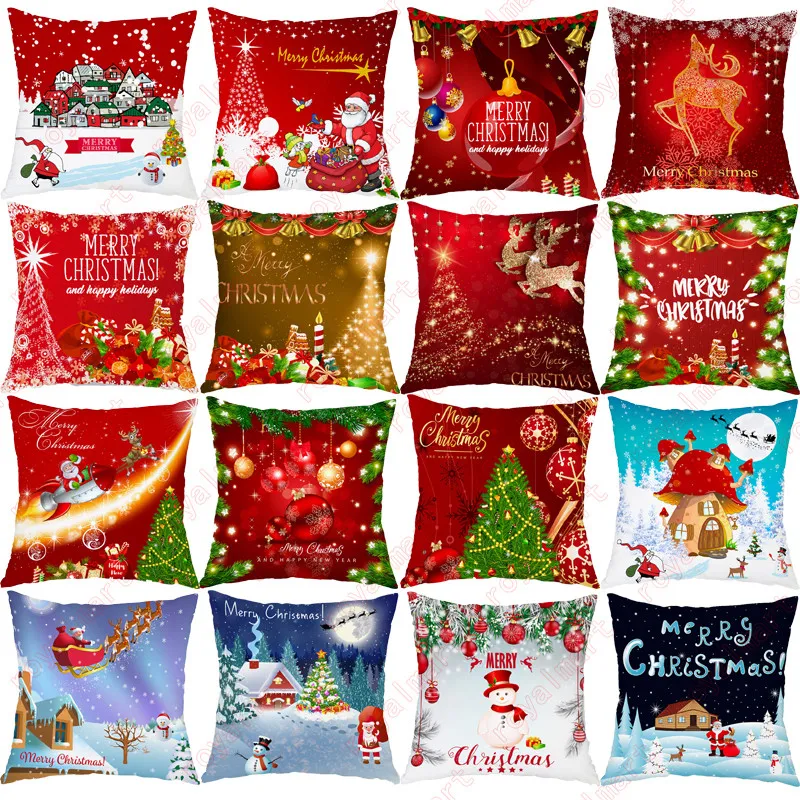 Red Santa Claus Tree Christmas Cushion Cover Christmas Decorations For Home Ornament Table Decor Xmas Gift New Year Pillow Case FWA1357