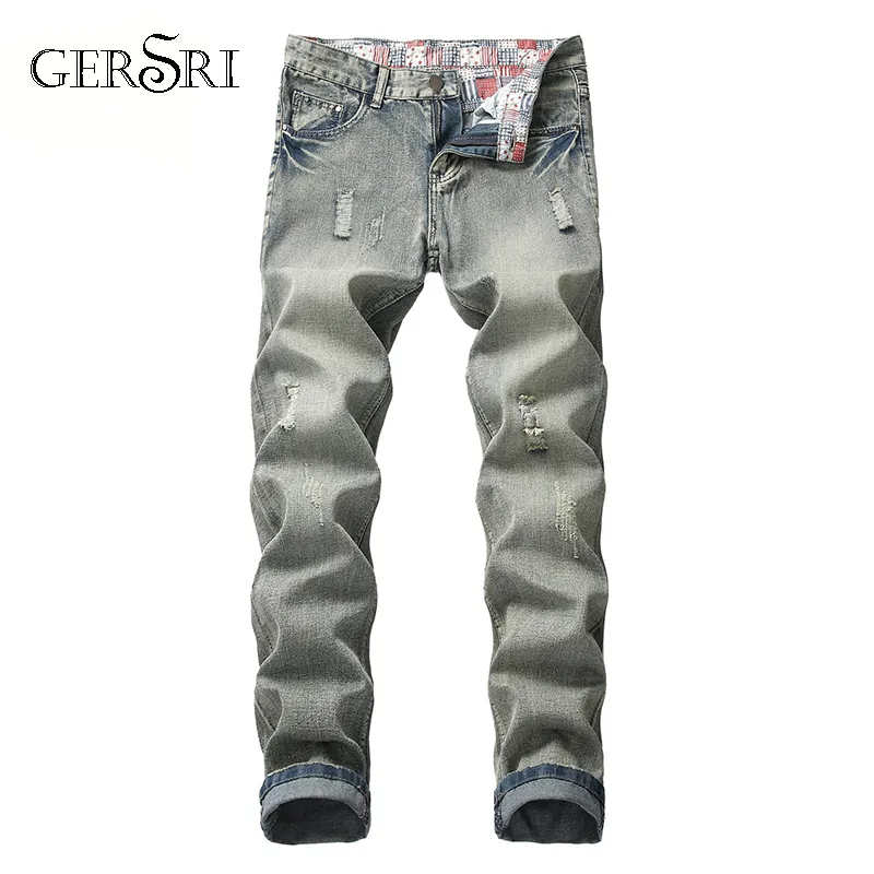 Gersri Designer Brand Men Jeans Skinny Ripped Destroyed Stretch Slim Fit Hop Hop Pants With Plus Size Pants For Men