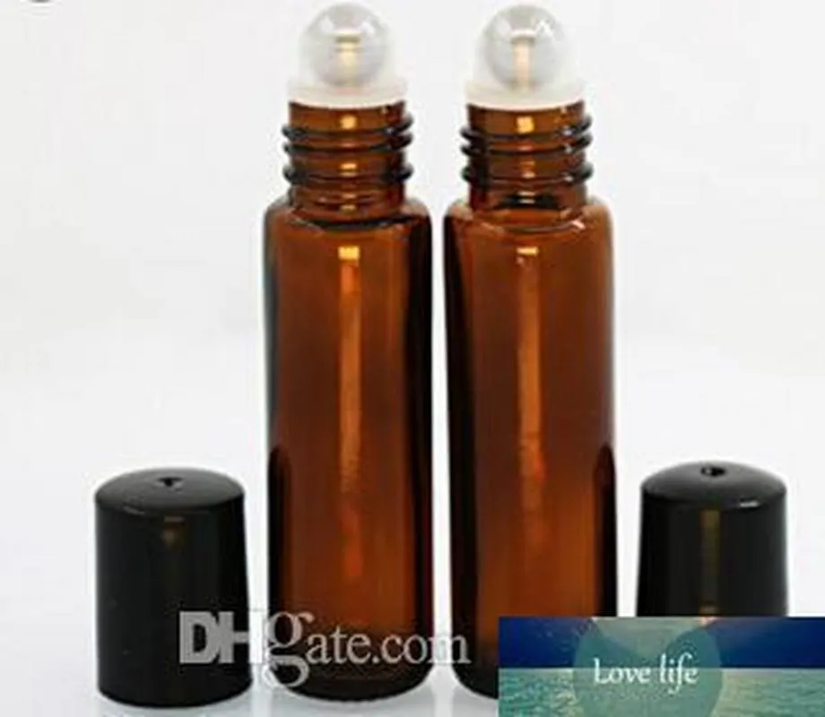 Wholesale- 10ml (1 / 3OZ Dikke Amber Glasrol op fles Essentiële olie Lege aromatherapie parfumfles + metalen rollerbal