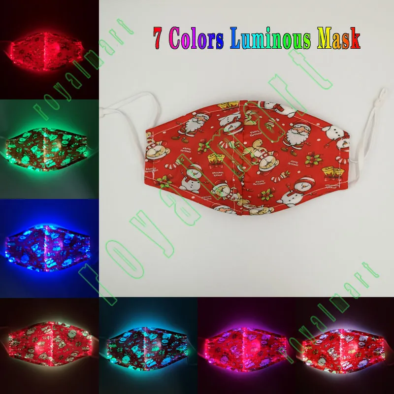 Masque créatif lumineux de Noël 7 couleur lumineux LED Mask lumineux de Noël de vacances Masquerade Carnival Mouth Couverture