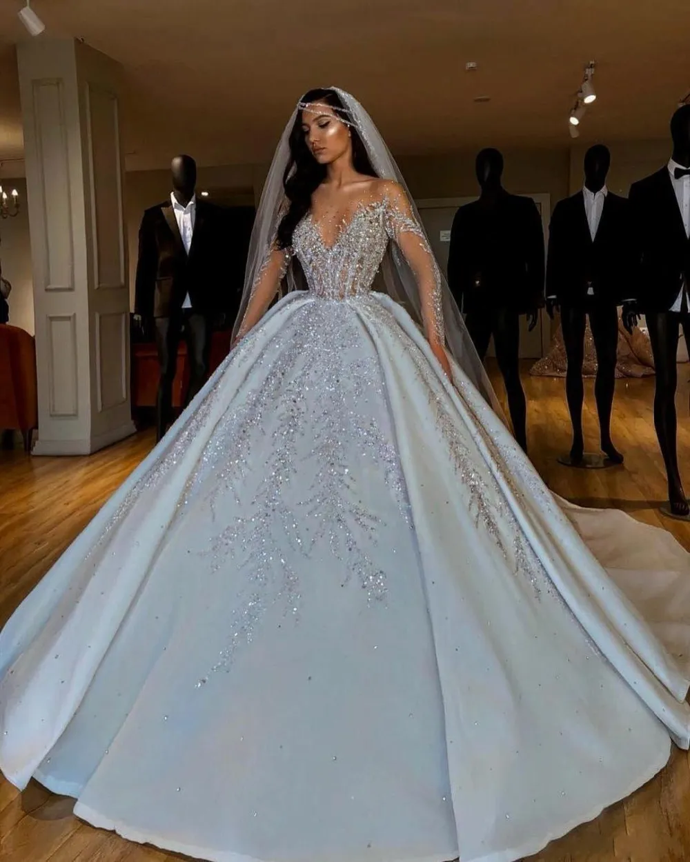 luxurious-new-2020-african-wedding-dresses-sheer-neck-long-sleeves-bridal-dresses-beaded-sequins-satin-wedding-gowns (1)