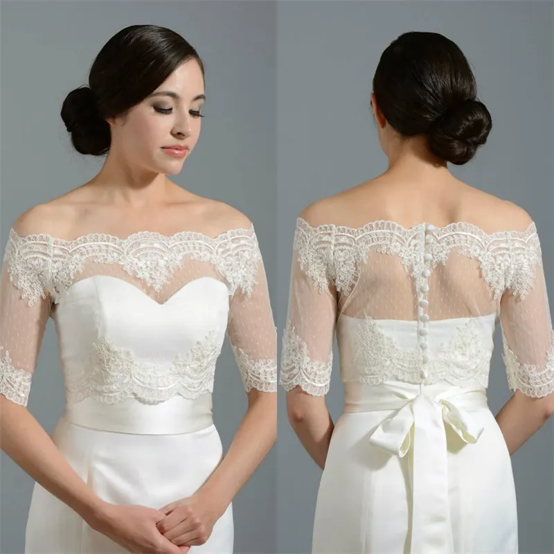 Élégante Veste En Dentelle De Mariée Batesu Manches Longues Appliques Wrap Gaine Boléro De Mariée Pour Robes De Mariée Sur Mesure Veste De Haute Qualité