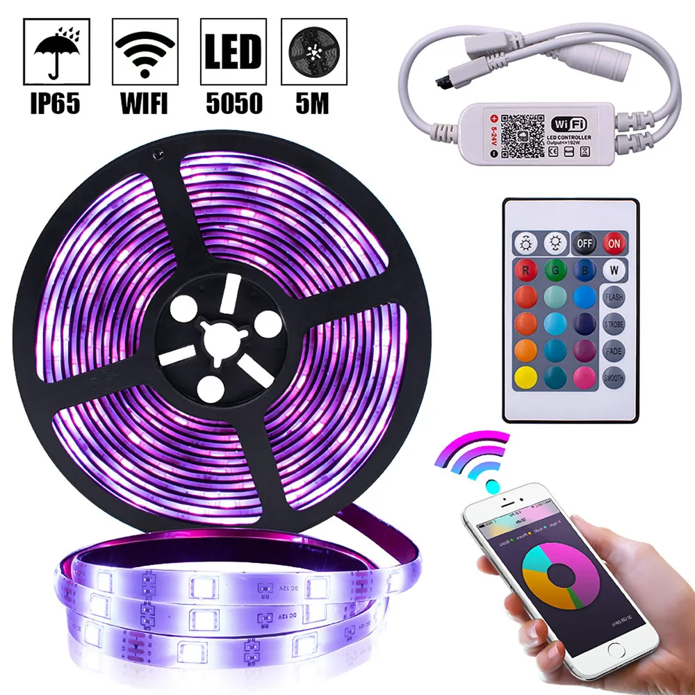 LED Strips Holiday Lighting 5M RGB 5050 Waterproof Strip light SMD 24 Key Remote Lights Bluetooth bedroom home decoration