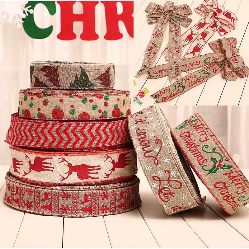 Christmas Linen webbing printing dot Webbing Christmas tree decorations Ribbon Ornaments Christmas Decorations party supplies